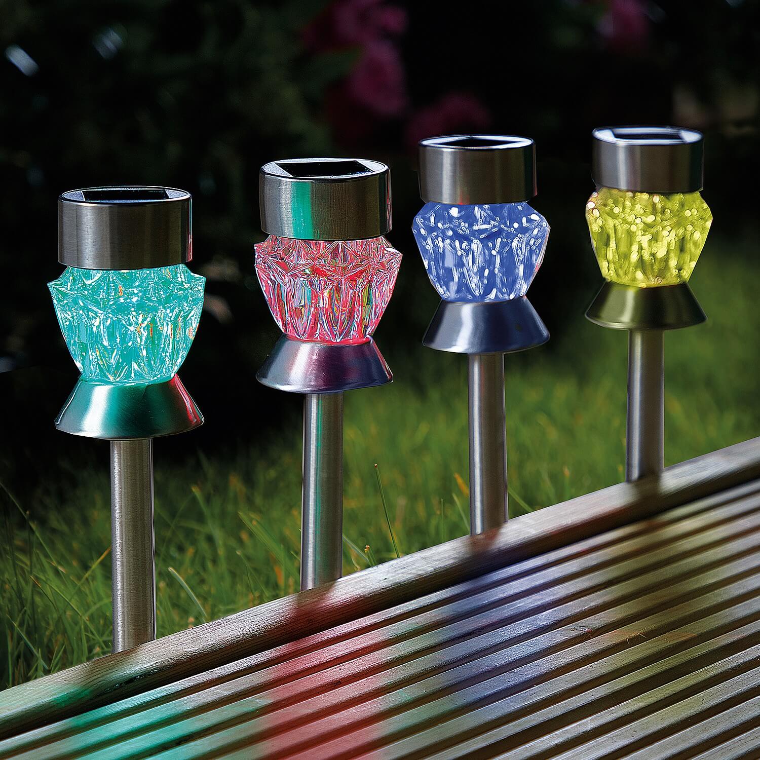 Solar Stake Lights Crystal Set of 4 - Multicoloured