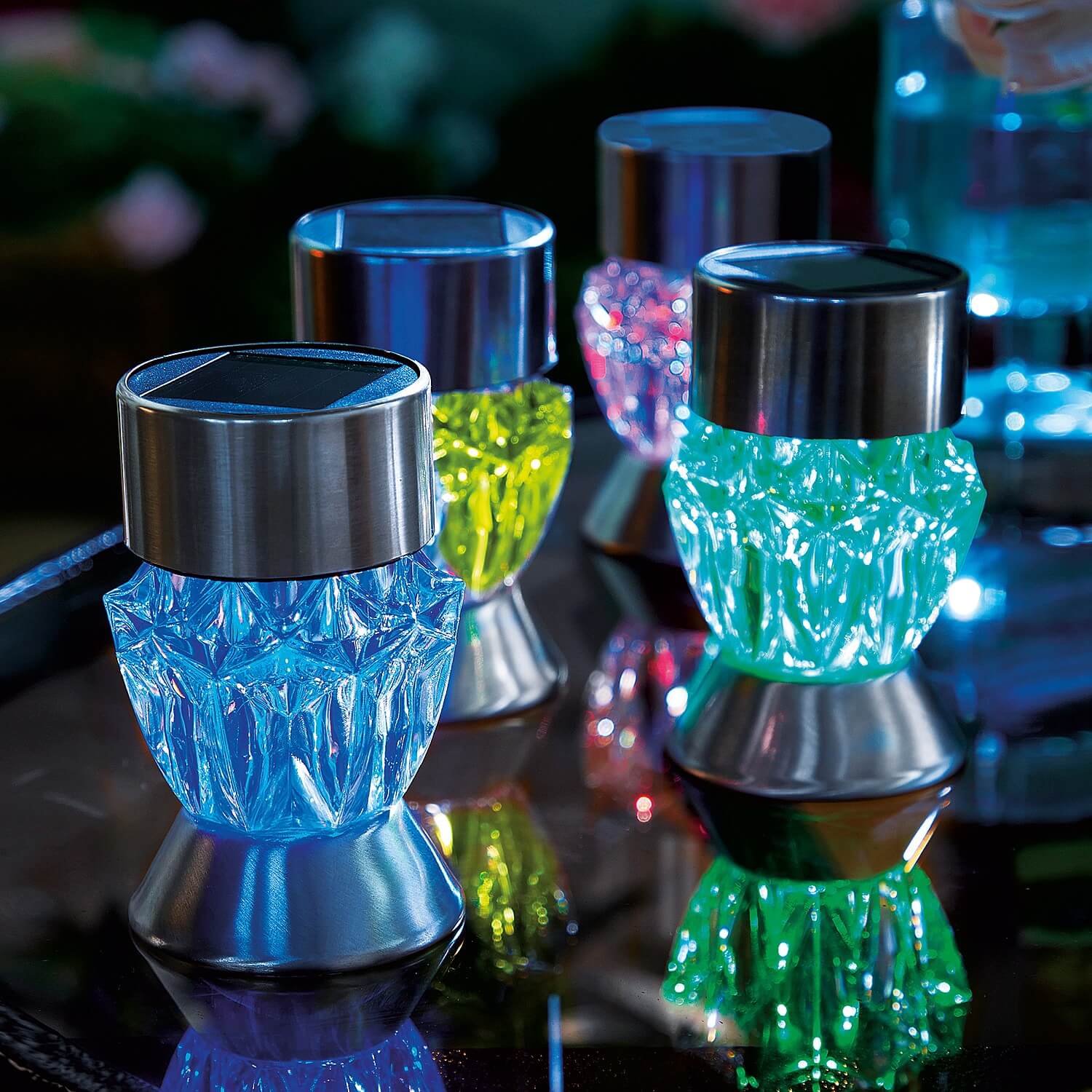 Solar Stake Lights Crystal Set of 4 - Multicoloured