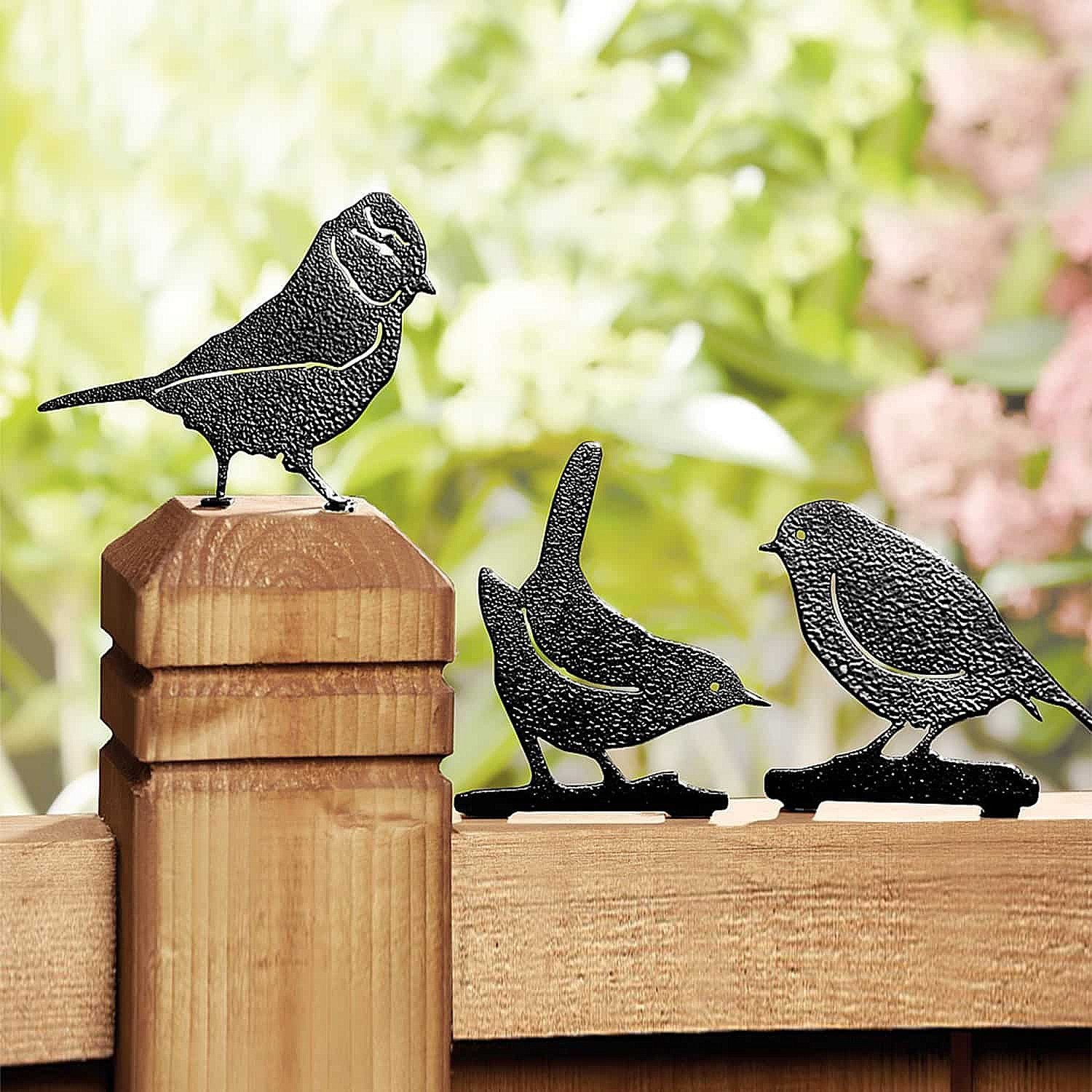Set of 3 Bird Fence Toppers add charm to fences and gates
