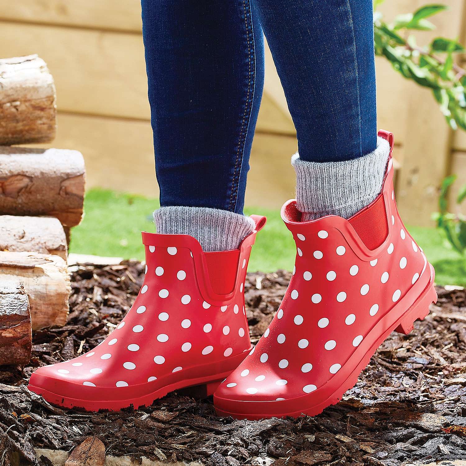 Red Polka Dot Ankle Wellie Boots| Coopers of Stortford