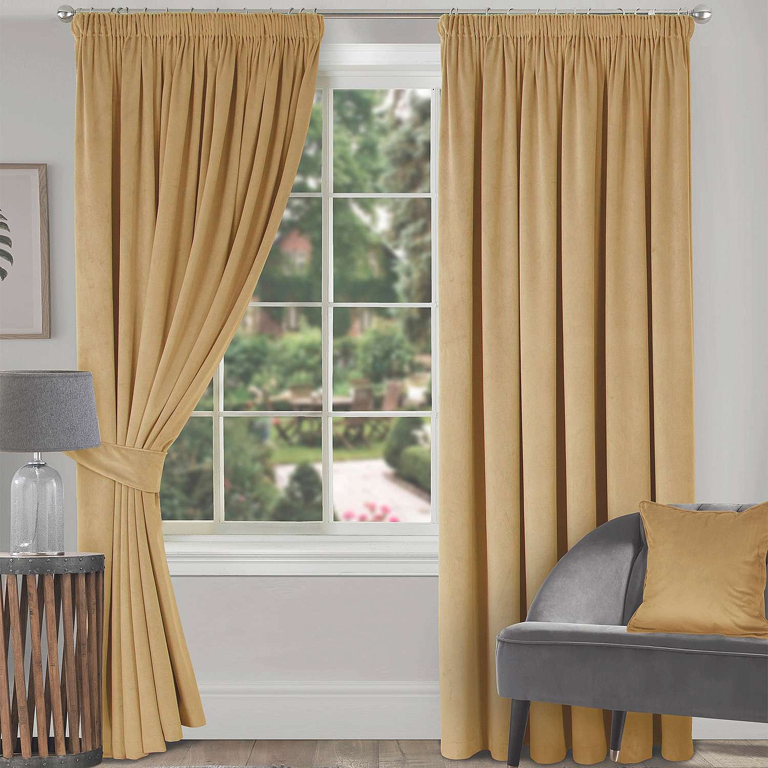 Lined Velour Curtains - Gold