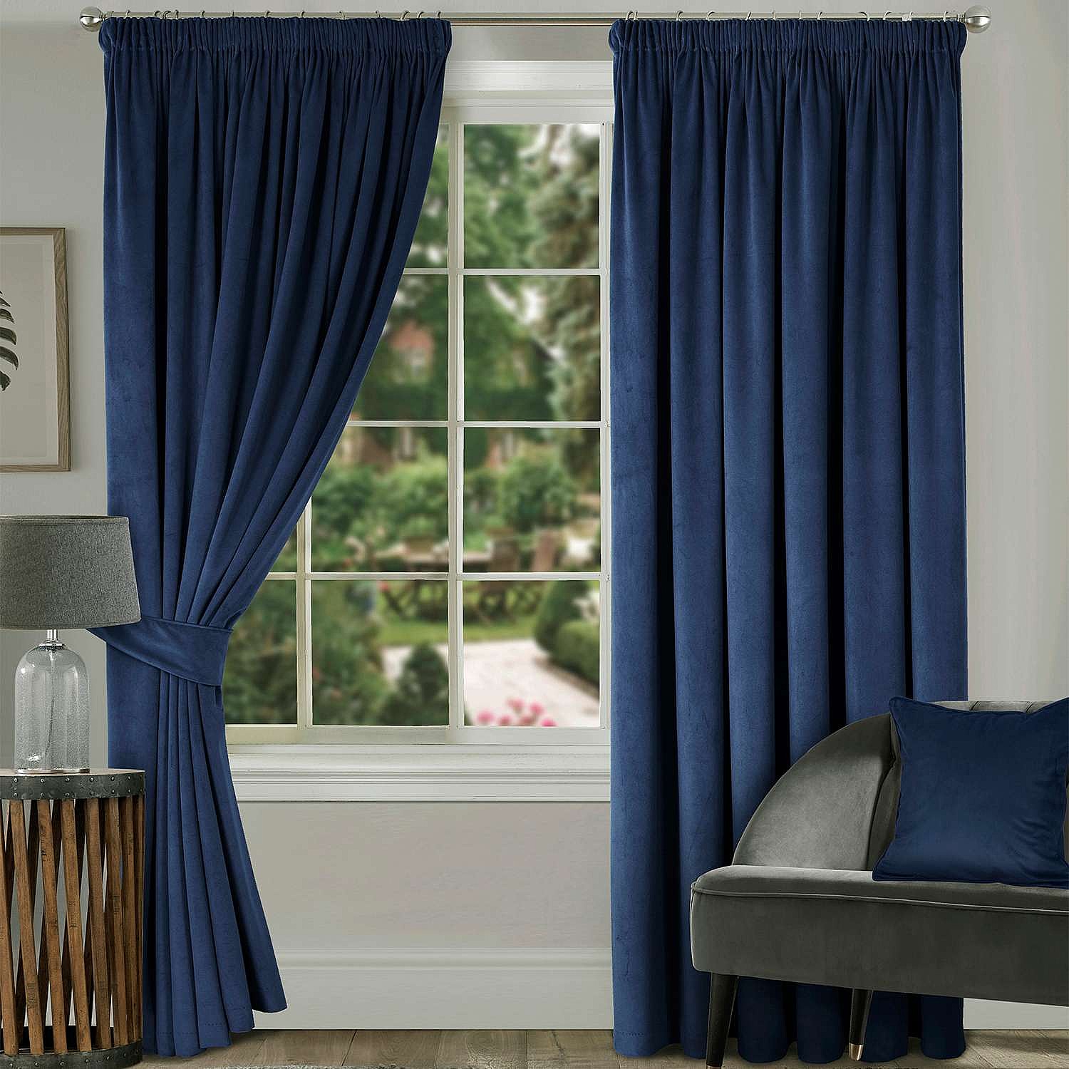 Lined Velour Curtains - Navy