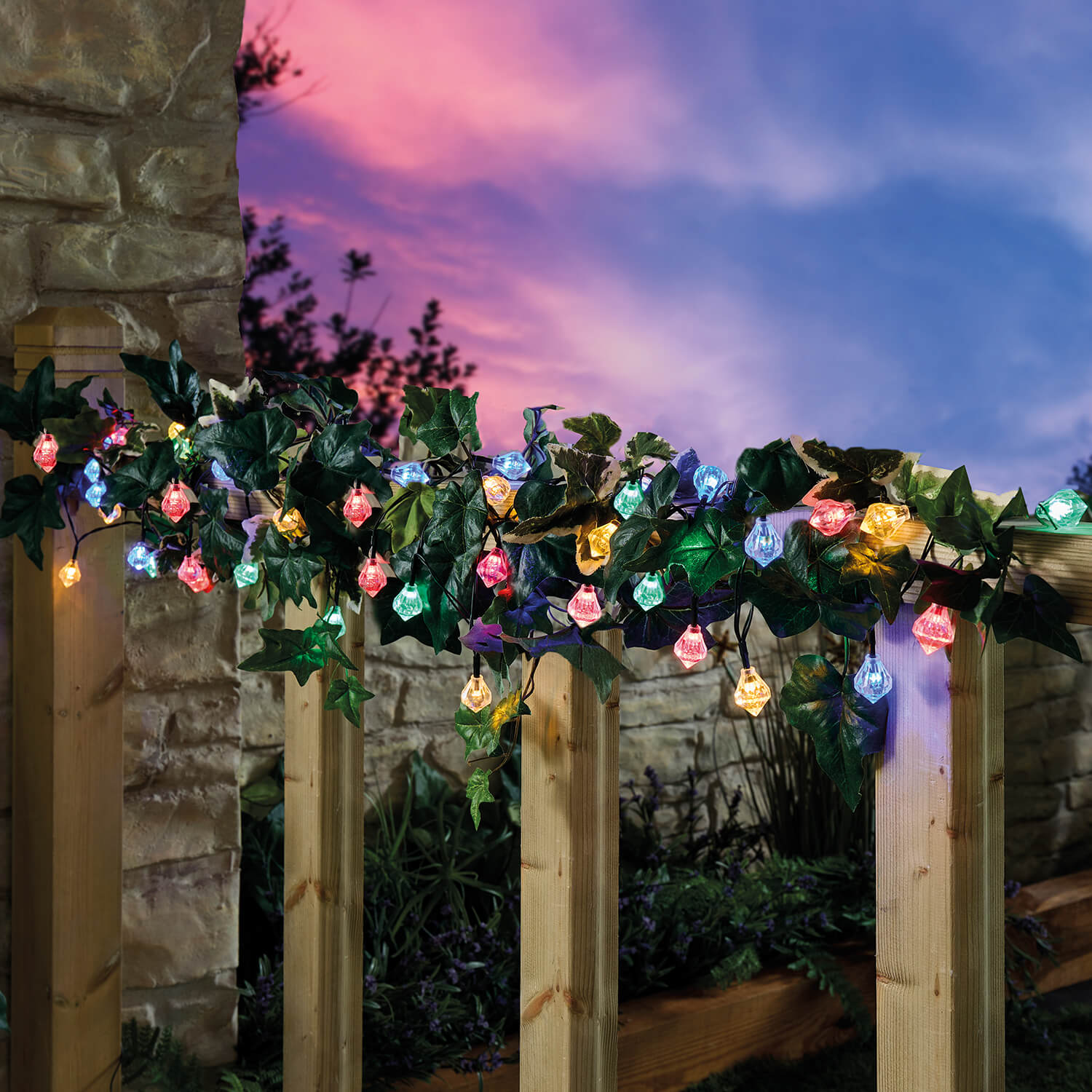 Multi-Coloured 40-LED Solar Diamond String Lights