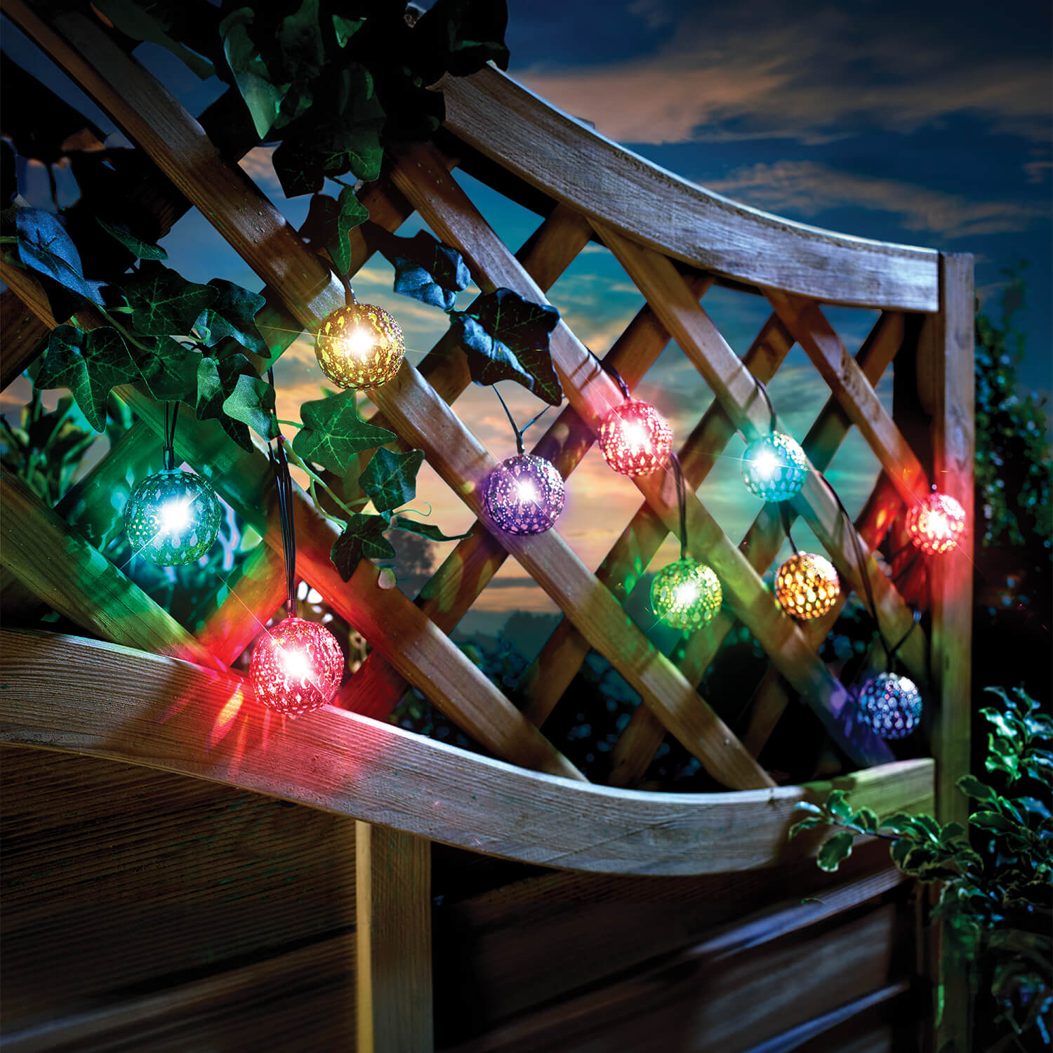 LED Multi Coloured Moroccan Solar String Lights