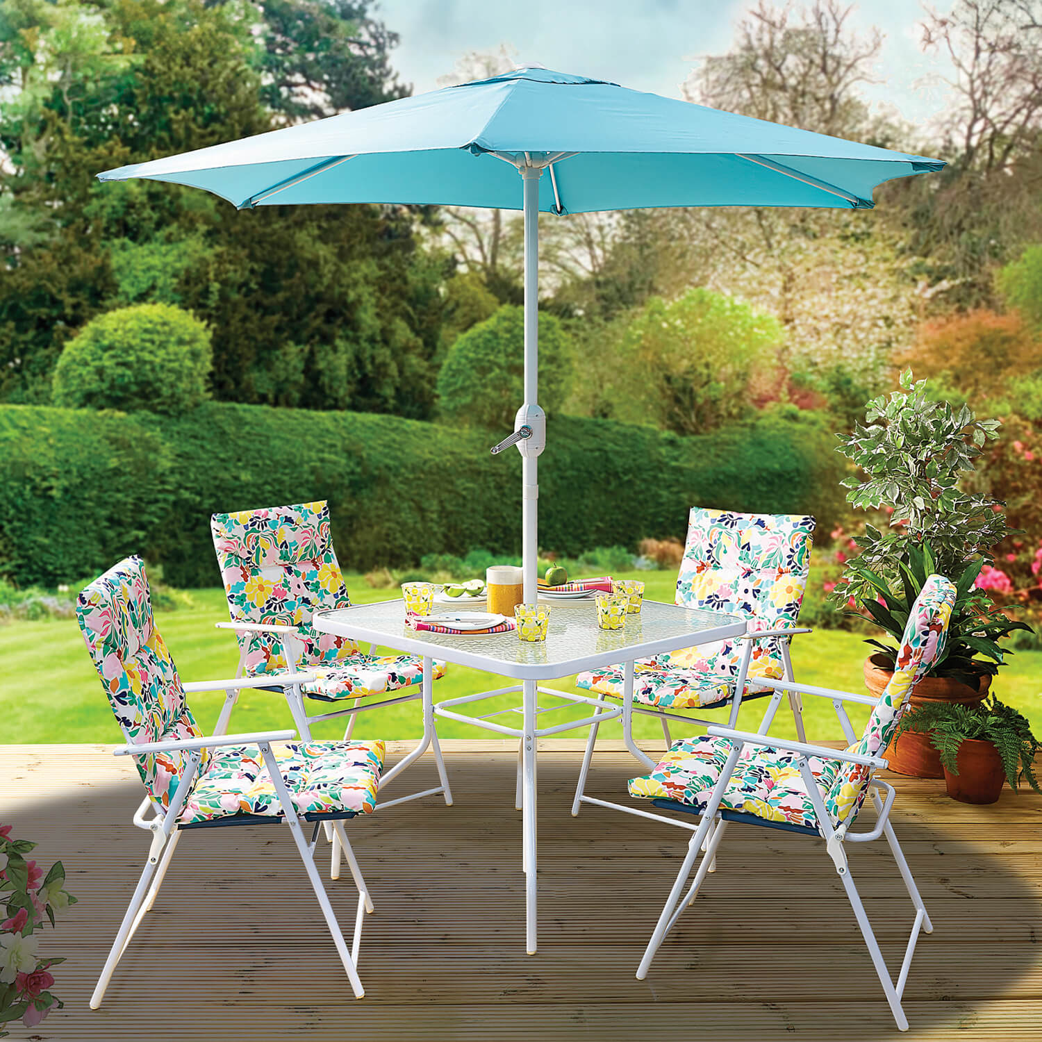 6-Piece Summer Meadow Table & Chair Set with Parasol