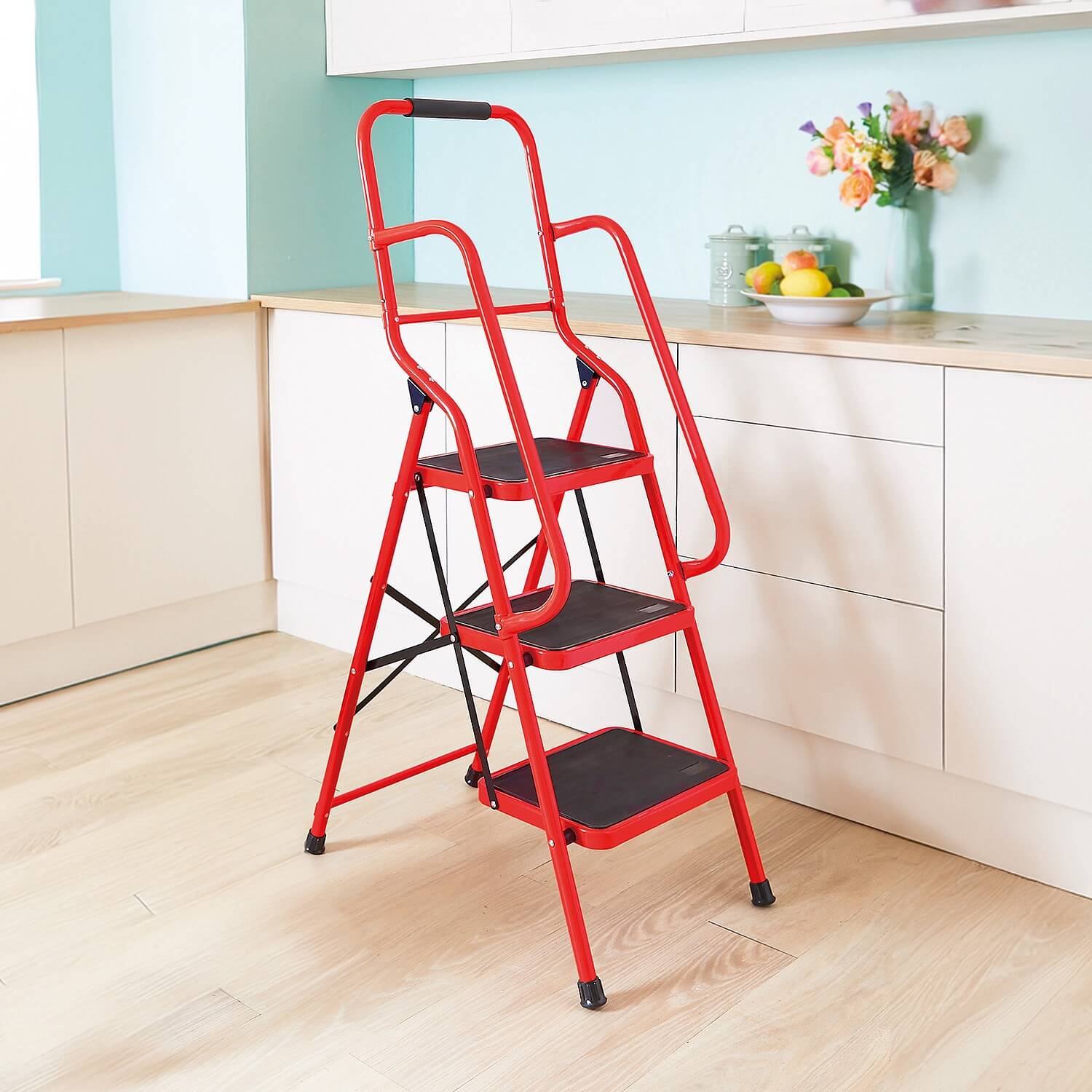 Image of Red 3 Step Safety Ladder