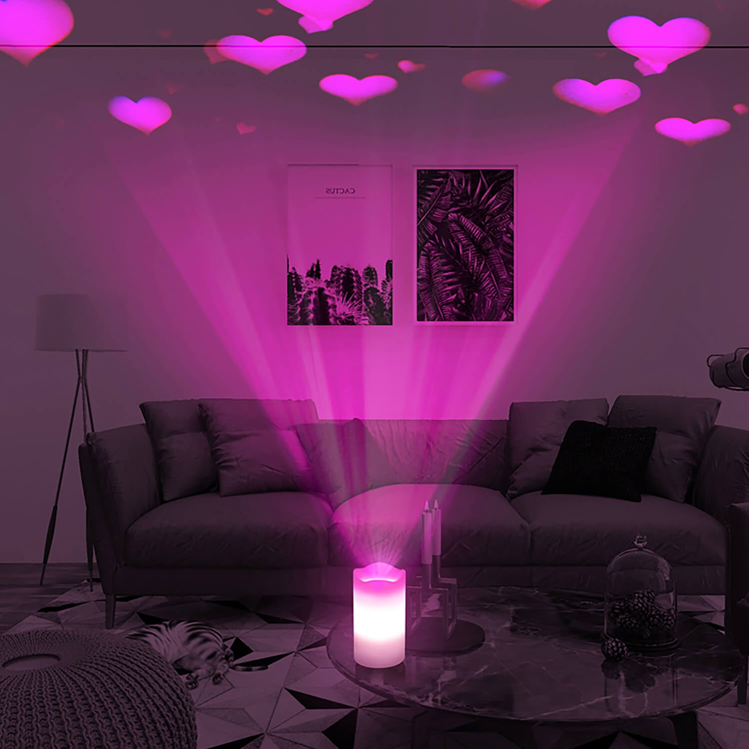 Image of Led Candle Projector Pink Hearts