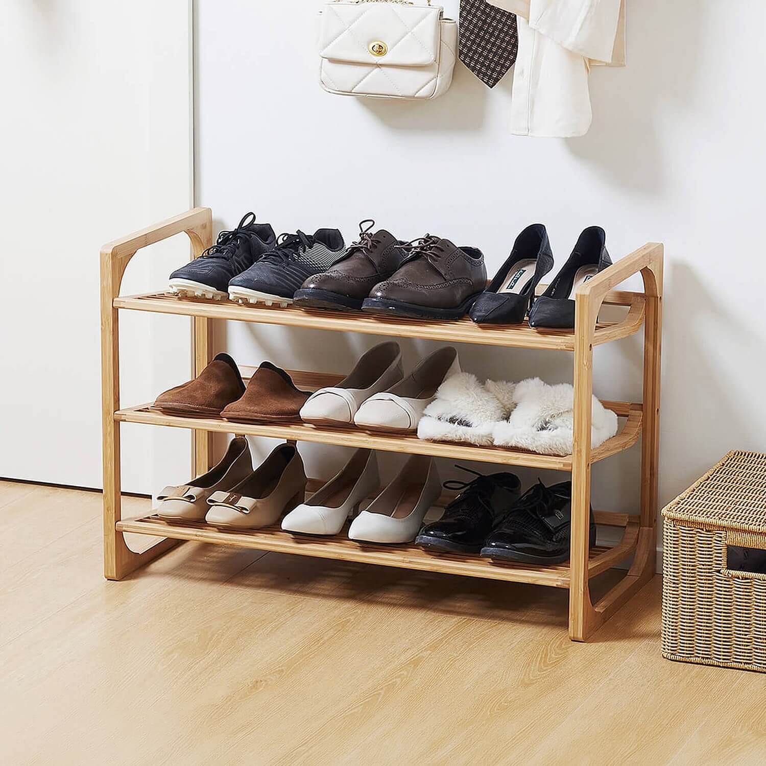 3 Tier Slatted Bamboo Shoe Rack
