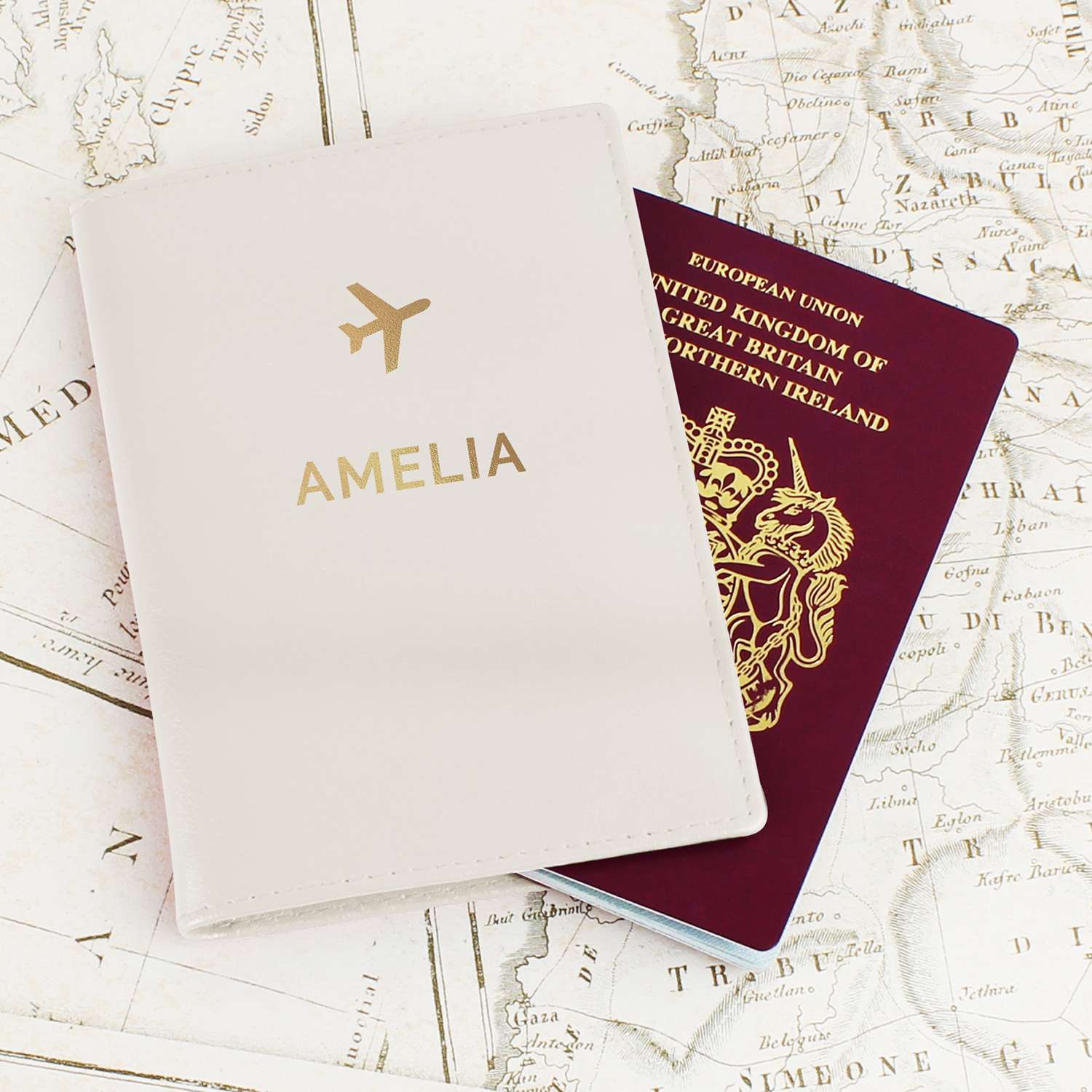 Image of Gold Name Cream Passport Holder Perso