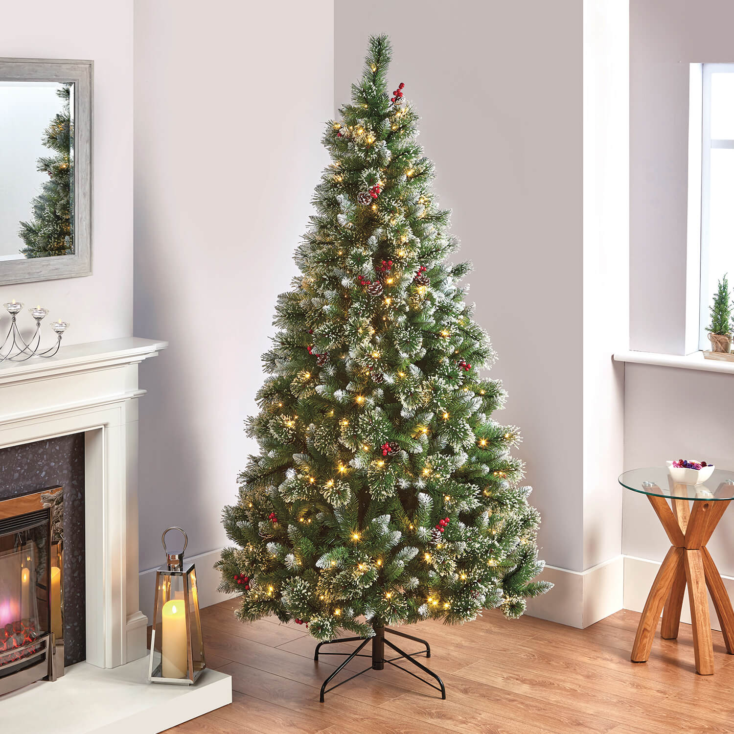 1.8m Pre-lit Artificial Sugar Pine Xmas Tree With Iced Tips, Berries and Cones