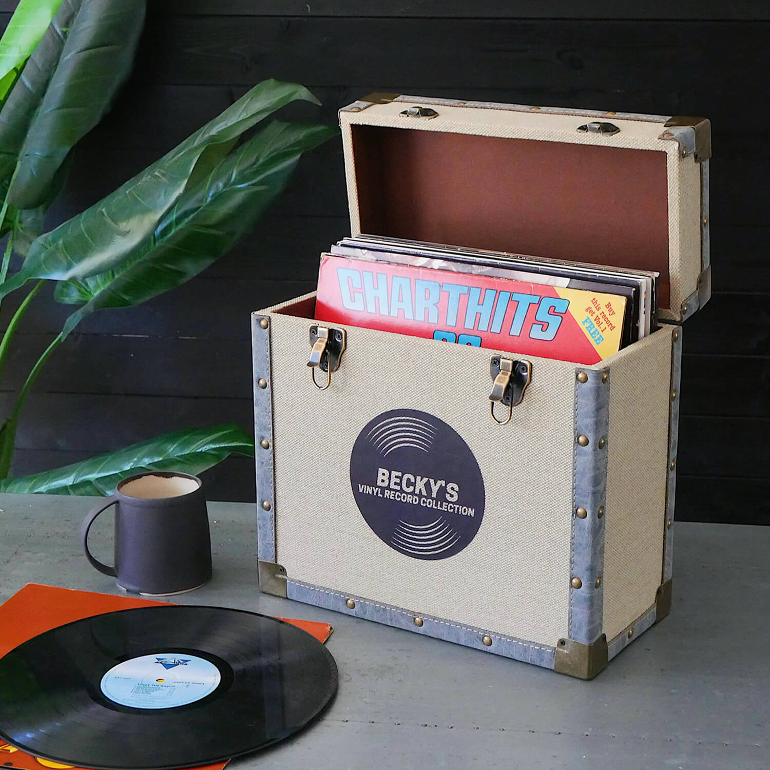 Image of Cream/Grey Personlised Record Storage Case