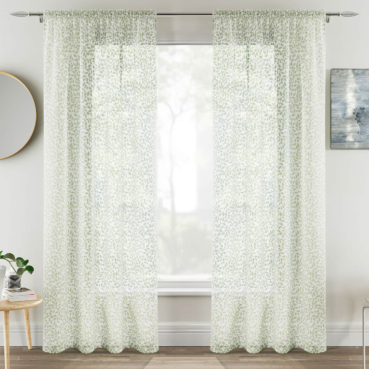 Willow Voile Panel Pair Rod Pkt 55Wx48D Green