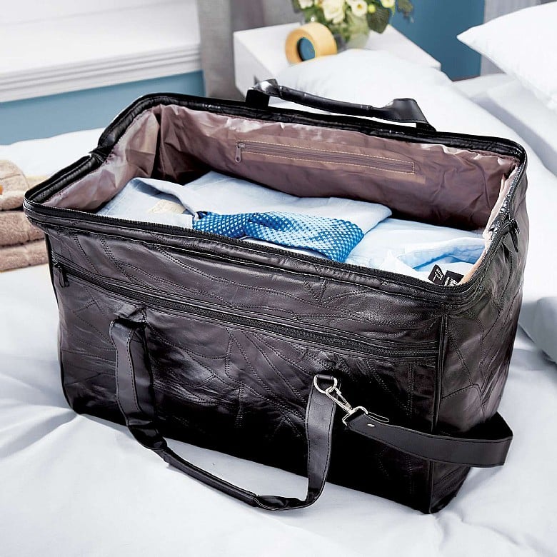 Leather Wide Mouth Bag easy packing unpacking