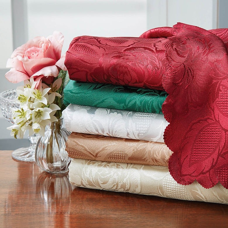 Damask table deals linens