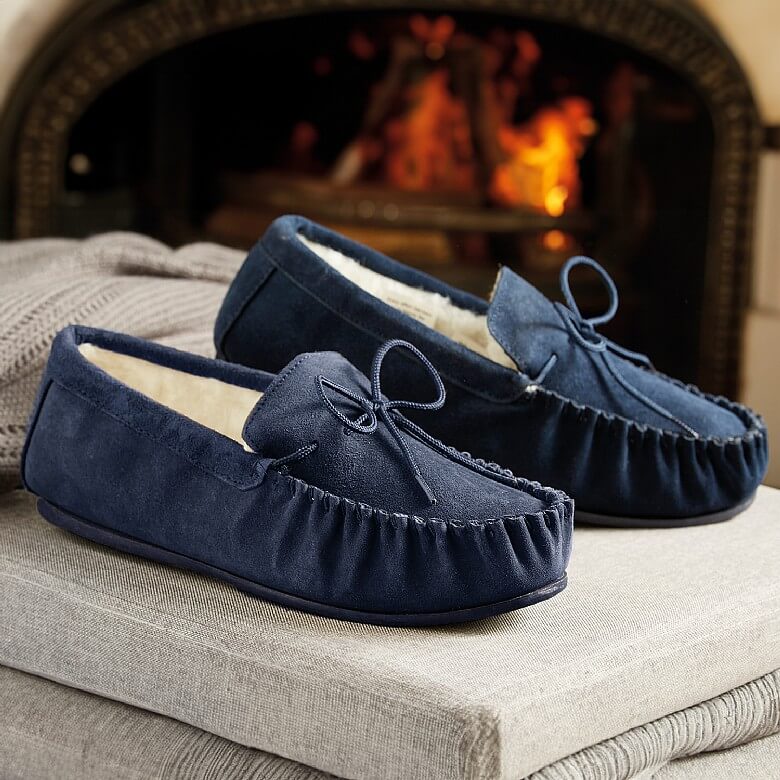 Brown Men's Wool Lined Suede Moccasins | Coopers Of Stortford