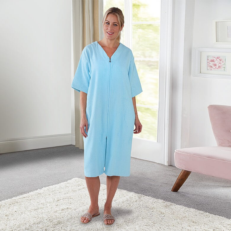 Women's Terry Towelling Zip Through Bathrobe, Ladies Dressing Gown – OLIVIA  ROCCO