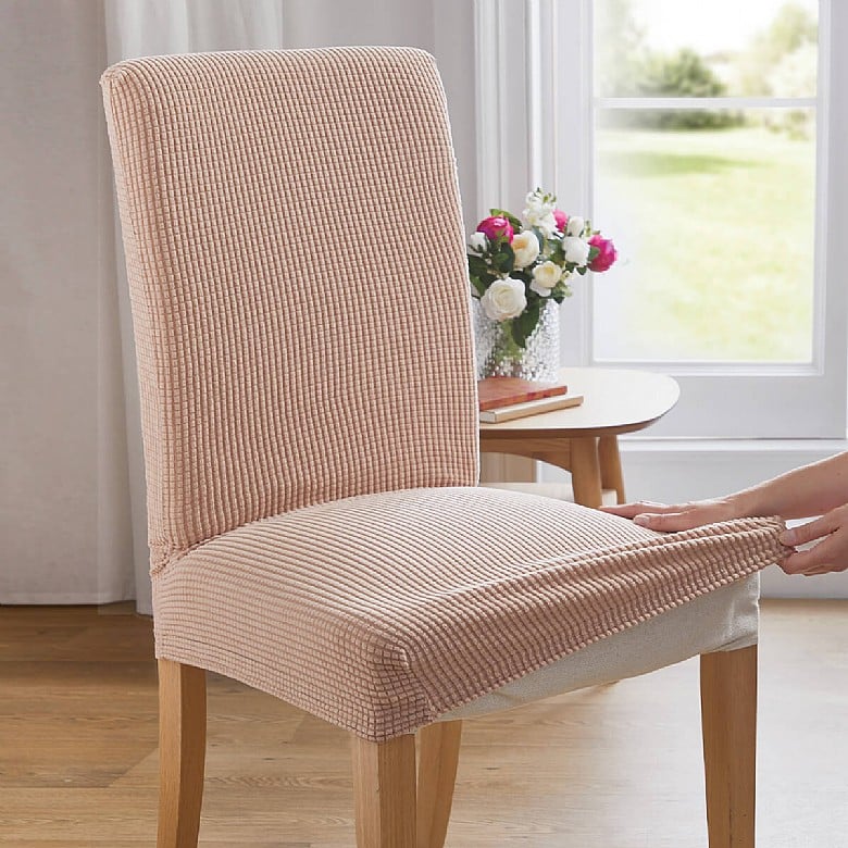 Set of 2 Stretch Dining Chair Covers Biscuit