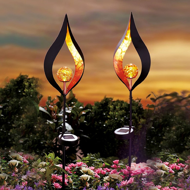 Solar Stake Lights Set of 2 Bronze Flame