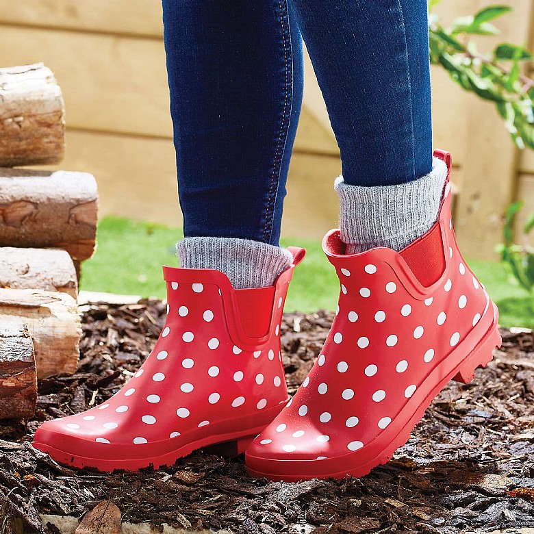 Ankle Boot Wellies Red Polka Dot