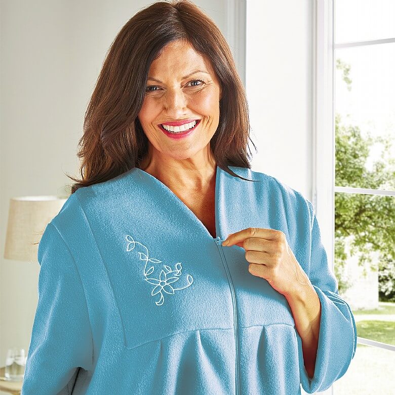 Zip Fleece Dressing Gown - Blue | Coopers Of Stortford