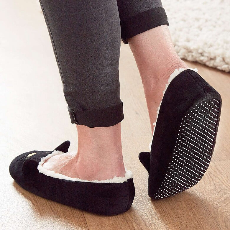 Cat Sherpa Fleece Slipper Socks - Black