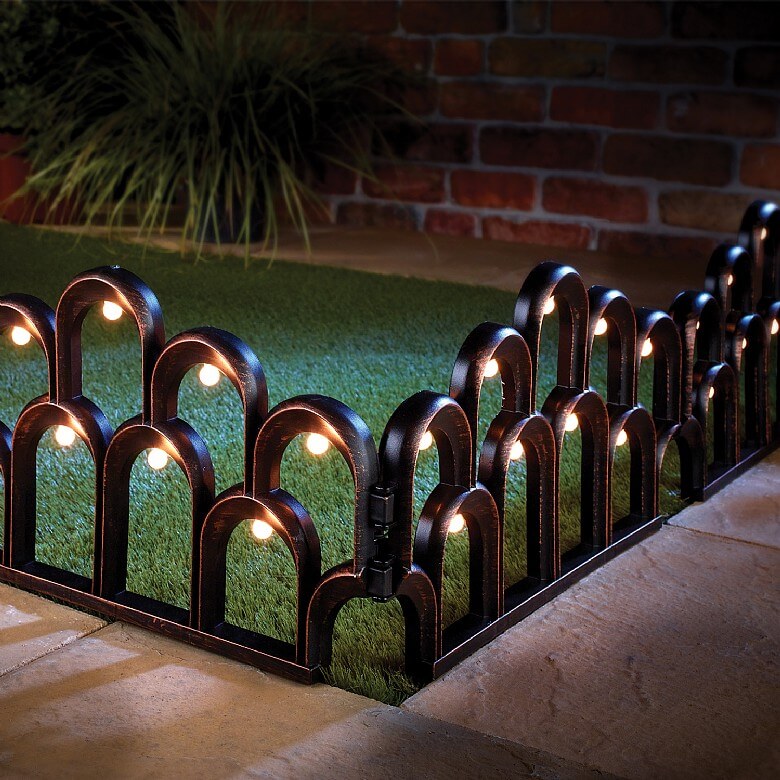 Set Of 4 Bronze Lawn Edging With Solar Panel Garden Decor Accessories Coopers Stortford 4 Bronze Lawn Edging With Solar Panel, Garden Border Edging With Solar Lights