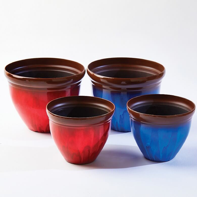 Set of 4 Glazed Plastic Planters
