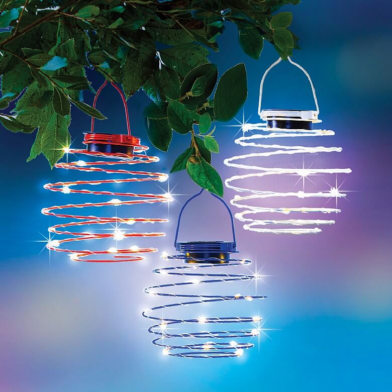 Set of 3 Red White and Blue Spiral Solar Lights