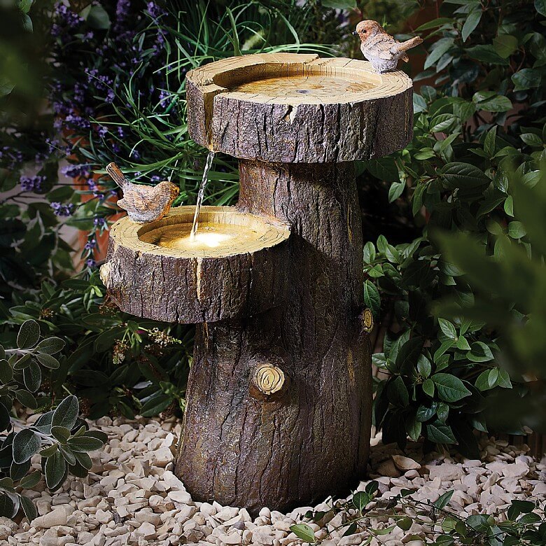 Solar Cascading Log Water Feature with Robins Solar Water Features