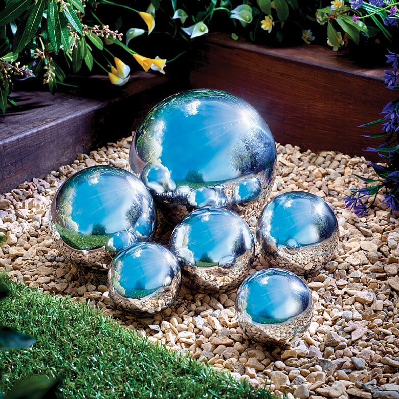 Set of 6 Stainless Steel Gazing Balls