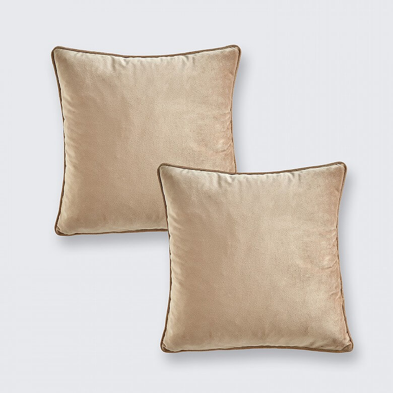 Pack of 2 Plain Velvet Cushion Covers Natural
