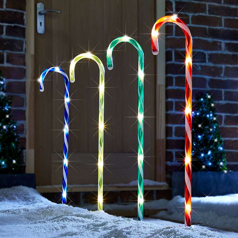 Set of 4 Candy Cane Stake Lights  Christmas Lights  Coopers Of Stortford