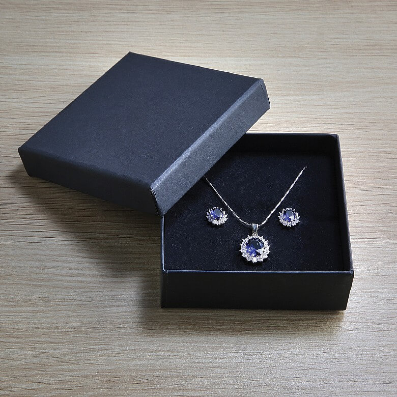 9 Carat White Gold Simulated Sapphire Necklace and Earrings Set UK