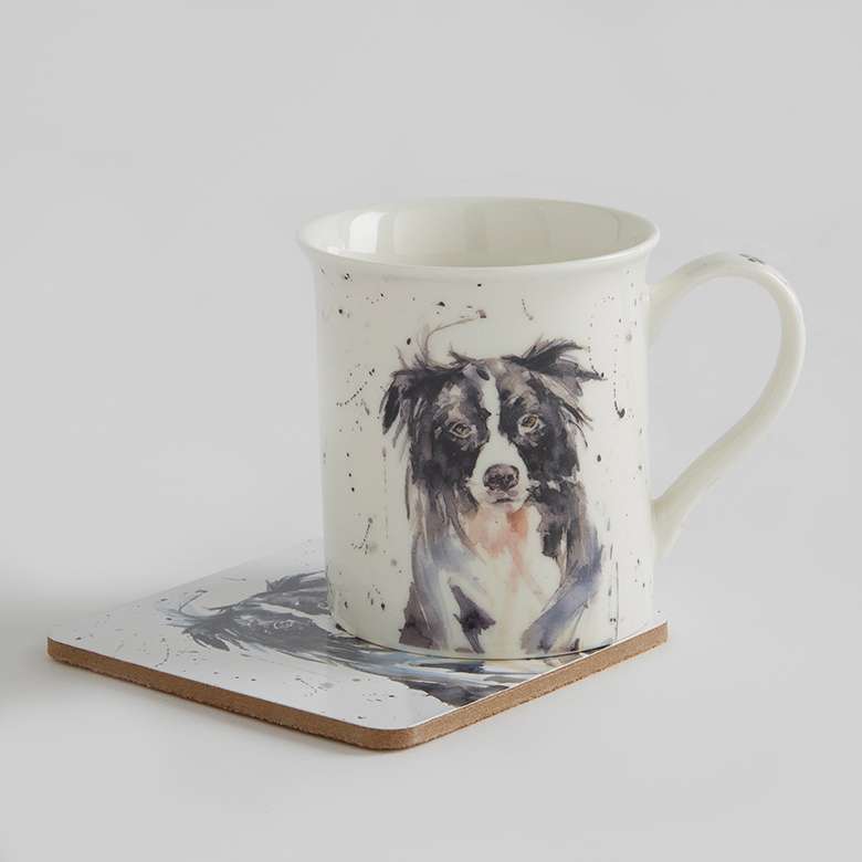 China Mug and Coaster Set Collie Coopers Of Stortford