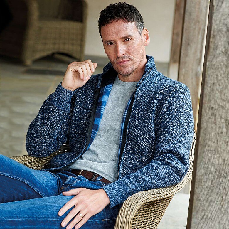 Fleece-lined Zip Cardigan Denim | Men's 