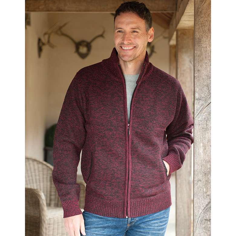 Fleece-lined Zip Cardigan Red