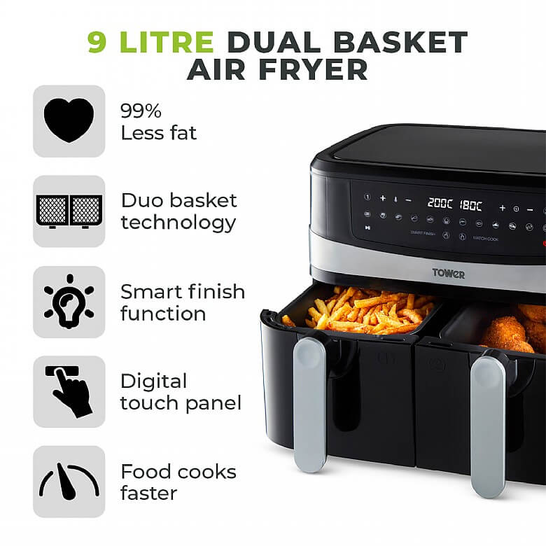 Tower 9L Two-Drawer Digital Air Fryer