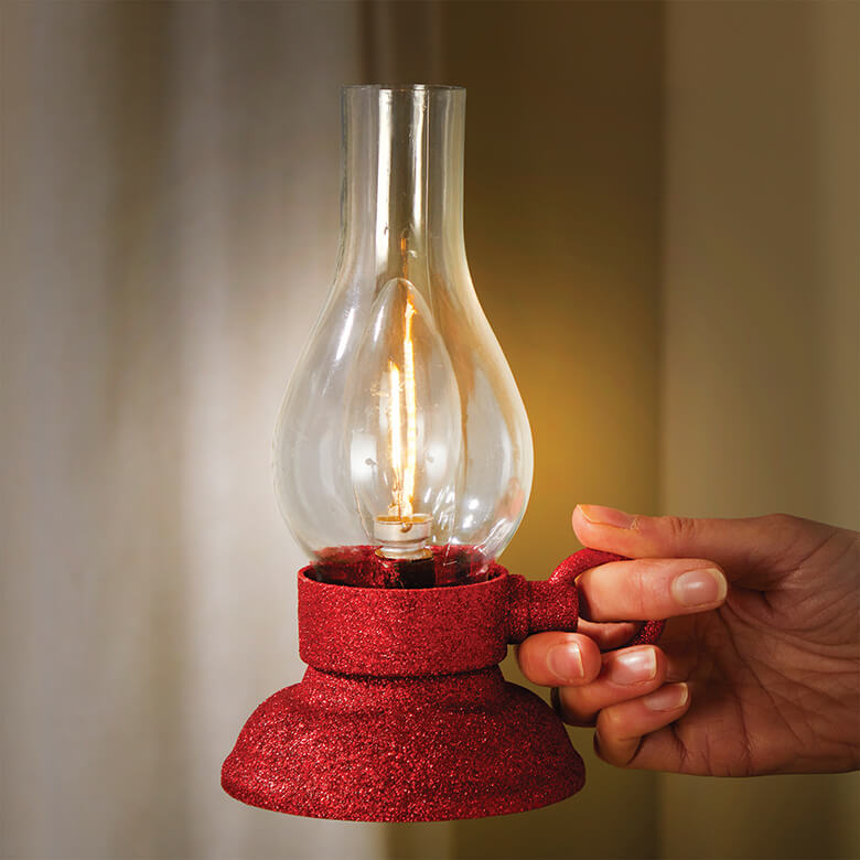 Red glass hurricane shop lamp