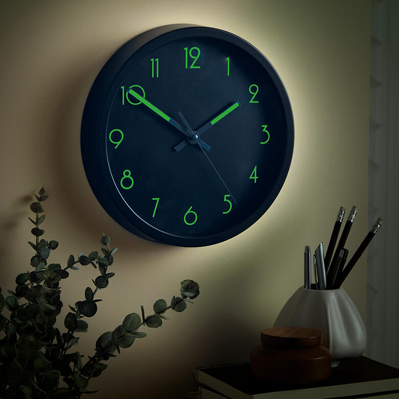 Black Glow-in-the-Dark Wall Clock