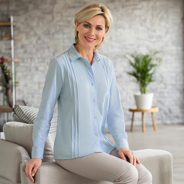 Pintuck blouse shop