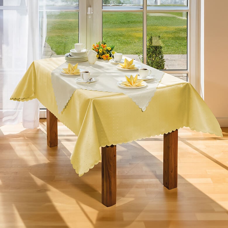 Yellow Dobby Spot Rectangular Tablecloth 130 x 170cm