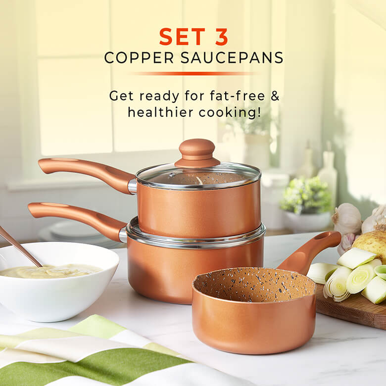 Set of 3 Copper Granite Effect Saucepans