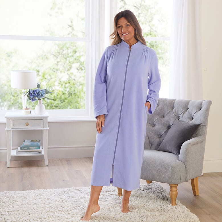 knee length dresses for ladies Richie House Dressing Gown Ladies Zip Up Fleece Collared Robe Lounge C –  Richie House USA main image 1