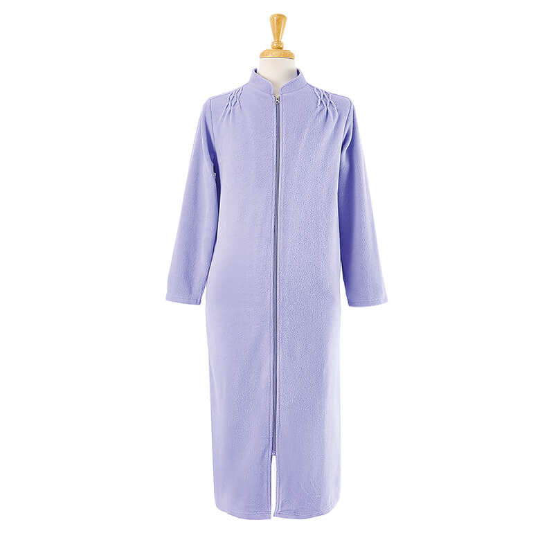Lilac Zip Pintuck Fleece Dressing Gown | Coopers Of Stortford