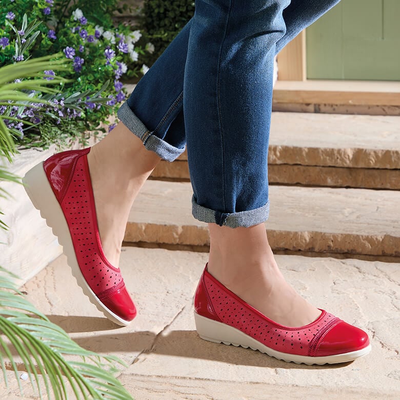 Red Slip-On Comfort Wedge Heel Shoes Coopers Of Stortford
