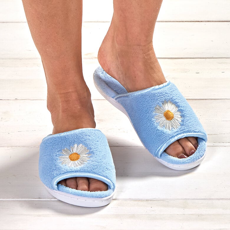 Blue Luxury Daisy Summer Slippers Coopers Of Stortford