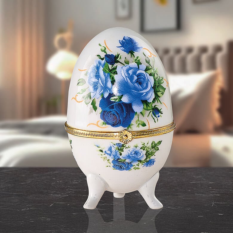 Blue Rose Ceramic Egg Jewellery Box - Buy 2 Get 1 Free | Coopers