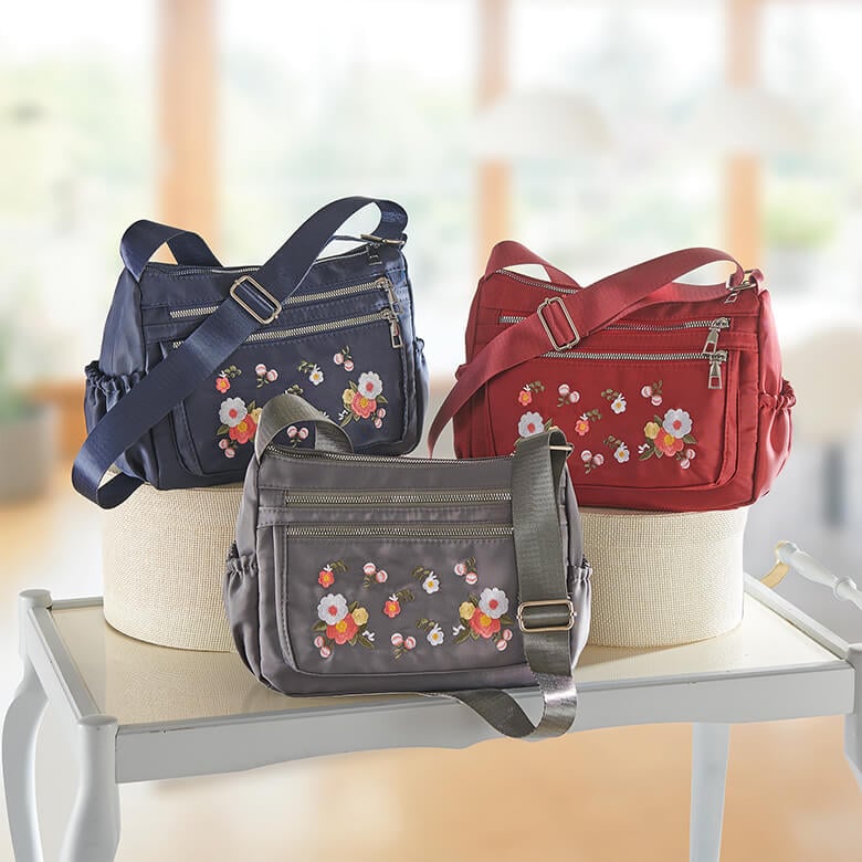 Navy Floral Embroidered Crossbody Bag | Coopers Of Stortford