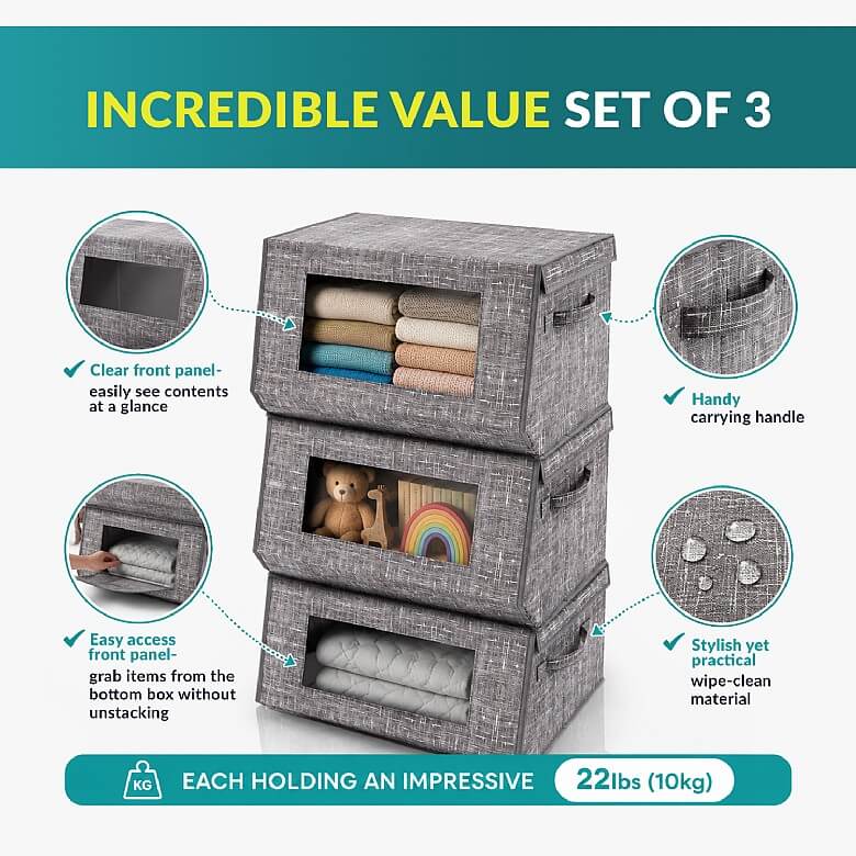Pack of 3 Stackable Storage Boxes | Coopers Of Stortford