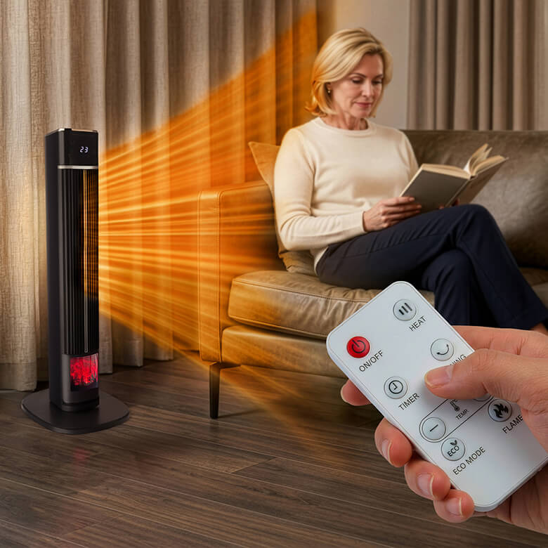Digital Oscillating Tower Heater with Fireplace